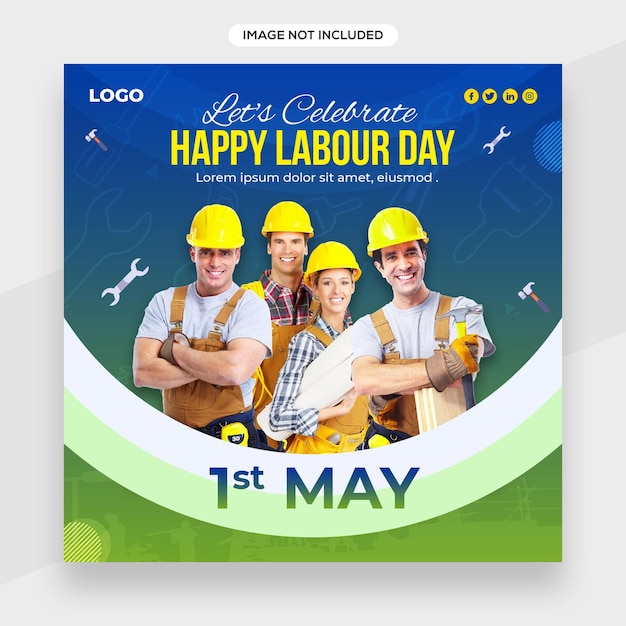 Happy Labor day related social media post banner or square flyer template or Facebook cover