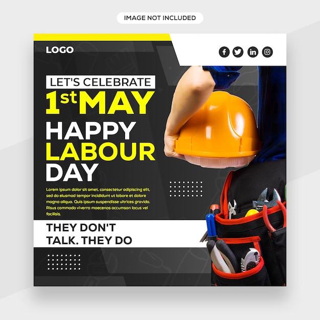 Happy Labor day related social media post banner or square flyer template or Facebook cover