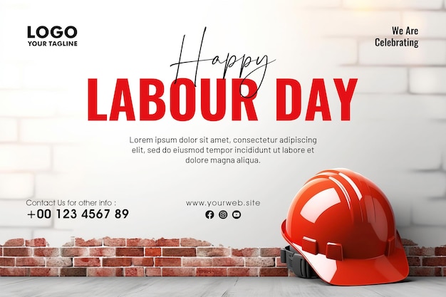 Happy Labor day social media post design with Labor Helmet background