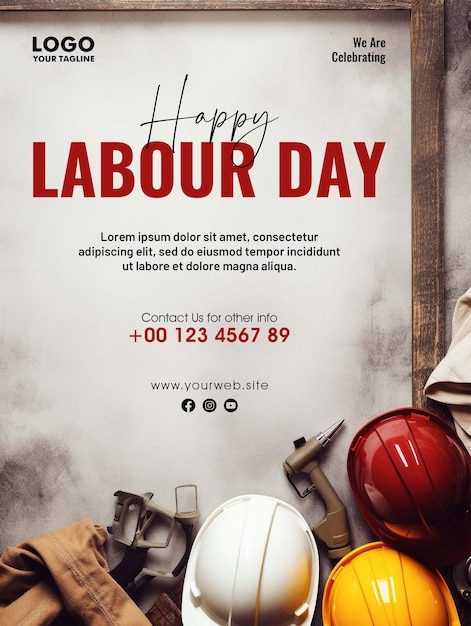 Happy Labor day social media post design with Labor Helmet background