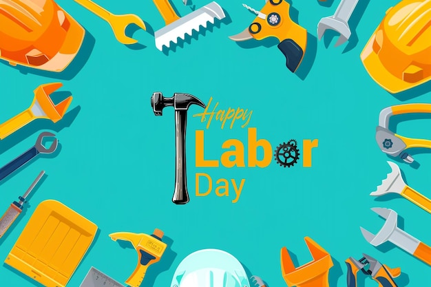 PSD happy labor day special background decorated with construction tools