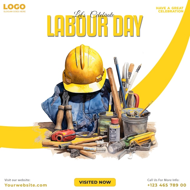 Happy labour day poster and labour day media social post