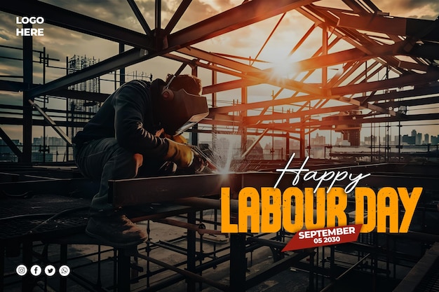 Happy labour day poster and labour day media social post