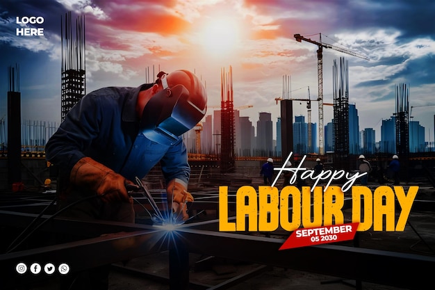 Happy labour day poster and labour day media social post