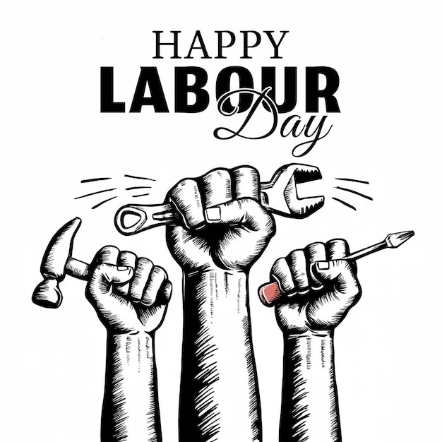 PSD happy labour day psd poster with construction tools and editable text