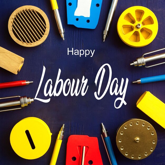 PSD happy labour day tools with nice background