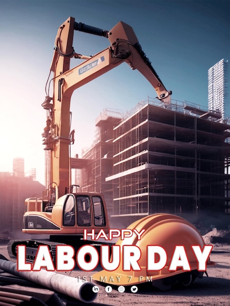 Happy Labour social media post with Construction Worker hat Design