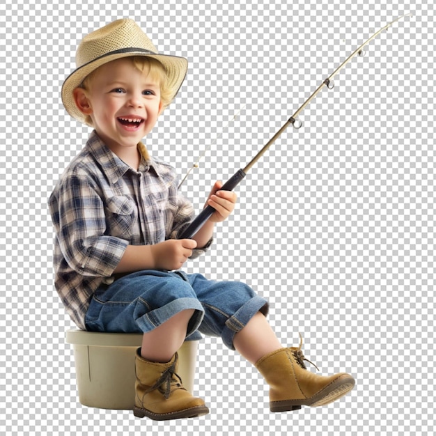 PSD of a happy little boy fishing