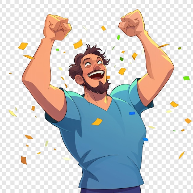 PSD happy man celebrating success with confetti