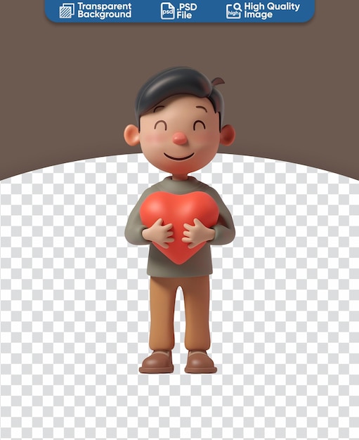 Happy Man Holding a Big Red Heart A Cute Chibi Cartoon in 3D Render Illustration