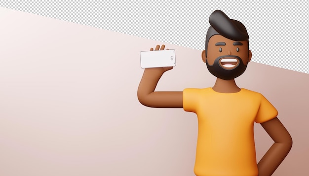 Happy man with phone screen is blank 3d rendering