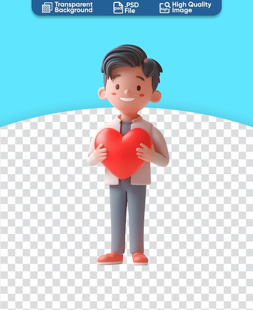 Happy Mans Big Red Heart A Cute Chibi Cartoon Rendered in 3D