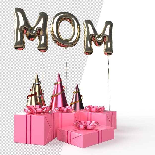 PSD happy mother day with gift box balloon mom text decorate concept in mother day celebration 3d renderingxa