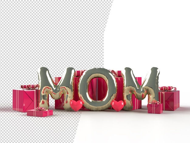 Happy Mother Day with gift box mom text decorate Concept in Mother Day celebration 3D renderingxA