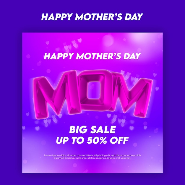 Happy Mother's Day Poster Design 3D Render