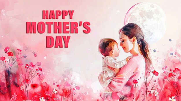 PSD happy mothers day background with mom and her baby