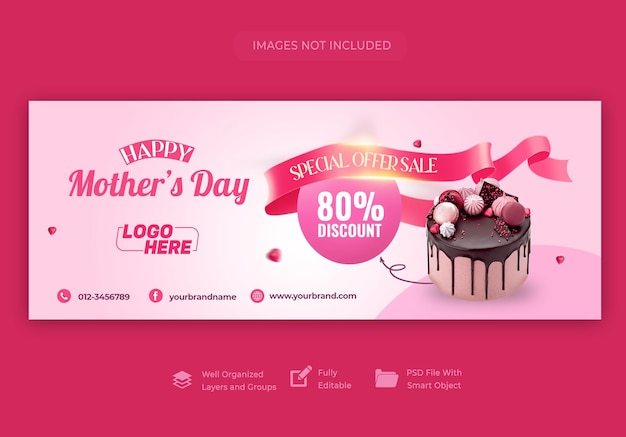 PSD happy mothers day banner template for restaurant food menu cake