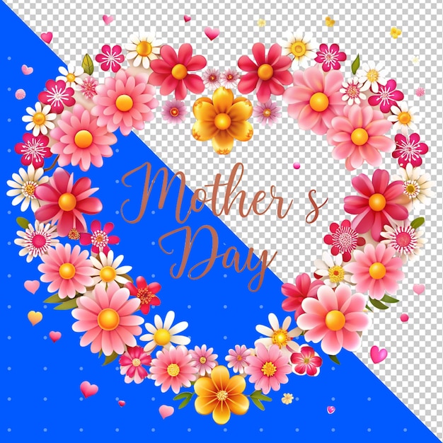 Happy Mothers Day Hand Lettering Celebration With Hearts Of Love And Flower PNG Transparent