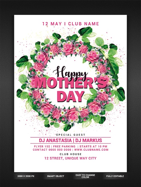 PSD happy mothers day party flyer template