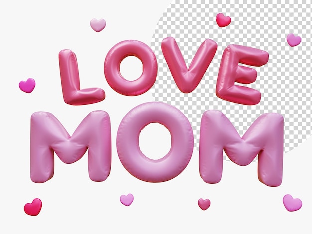 PSD happy mothers day with love mom balloon words and decoration heart shape festive holiday celebration concept of love from mothers 3d rendering