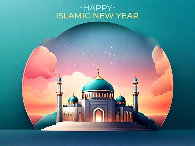 Happy muharram islamic new year greeting background