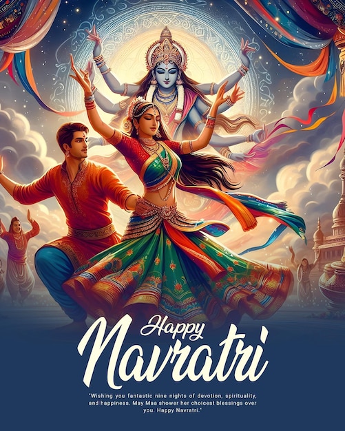 PSD happy navratri and shubh navratri with garba couple celebration social media post template