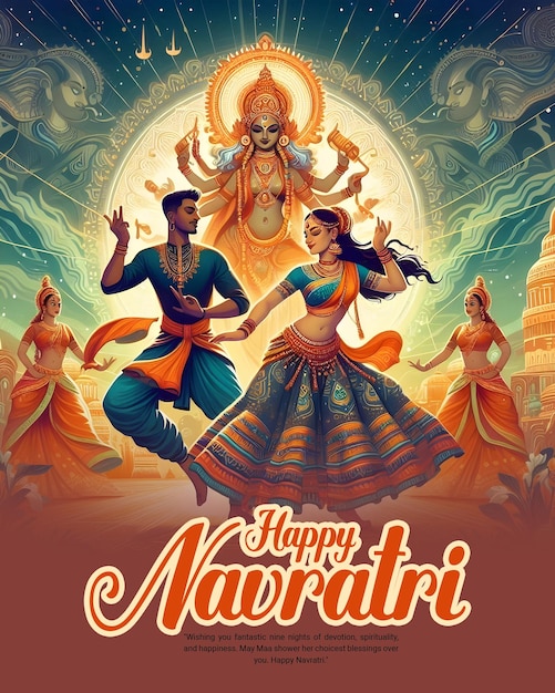 PSD happy navratri and shubh navratri with garba couple celebration social media post template