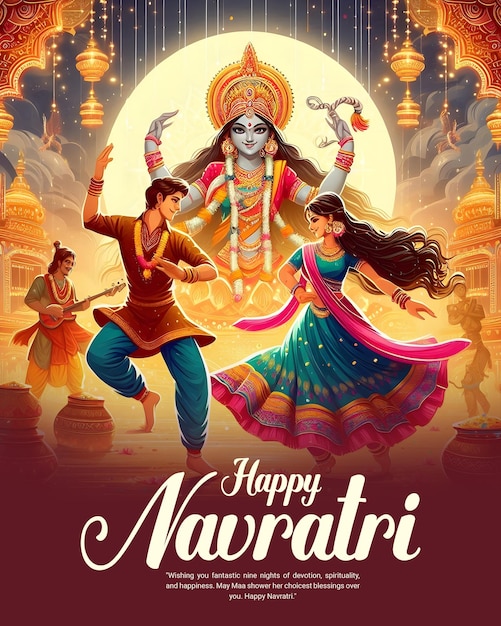 PSD happy navratri and shubh navratri with garba couple celebration social media post template