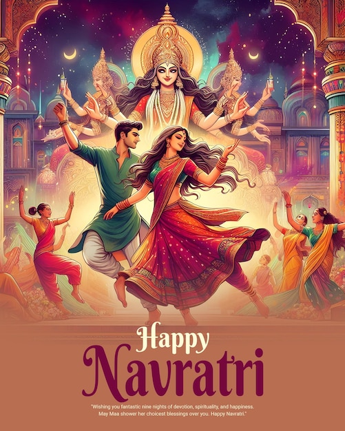 PSD happy navratri and shubh navratri with garba couple celebration social media post template