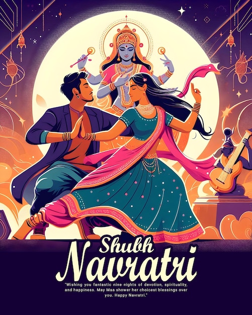 PSD happy navratri and shubh navratri with garba couple celebration social media post template