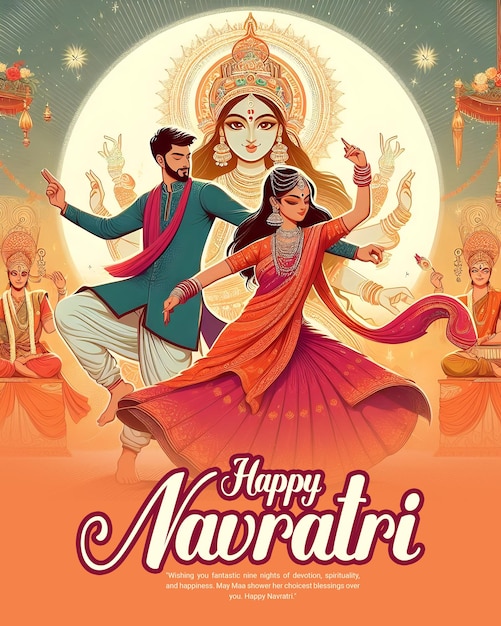 PSD happy navratri and shubh navratri with garba couple celebration social media post template