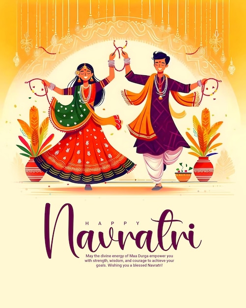 Happy navratri and Subh navaratri with ma durga social media post banner template