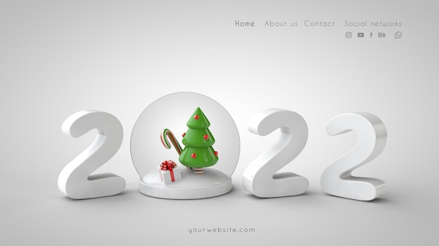 Happy New 2022 Year banner and greeting card PSD template 3d render