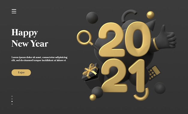 Happy new year 2021 with 3d object rendering