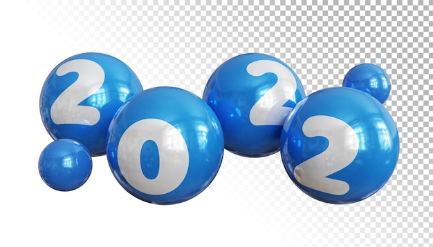 happy new year 2022 3d blue ball with transparent background