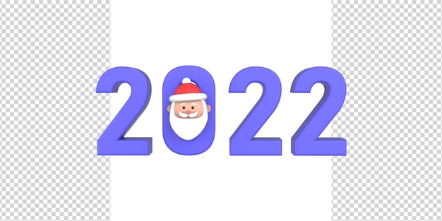 Happy New Year 2022 3D purple numbers with Santa Claus Render isolated on white background