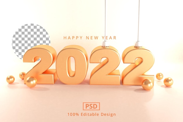 happy new year 2022 3d rendering text effect