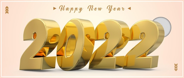 Happy new year 2022 gold and confetti 3d render