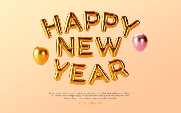 Happy new year 2022 metallic gold foil balloons template background