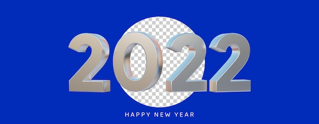 Happy new year 2022 text 3d white metallic with black isolated background