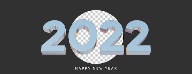 Happy new year 2022 text 3d white metallic with black isolated background