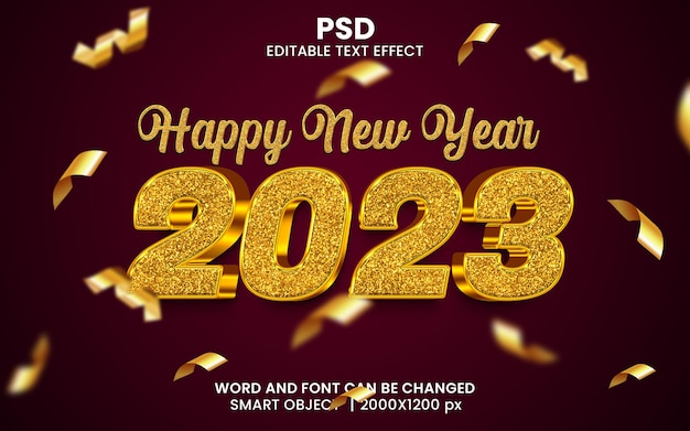 Happy new year 2023 3d editable text effect Premium Psd with background