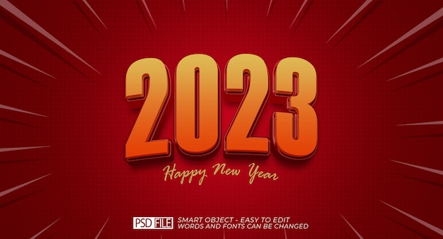 Happy new year 2023 editable with 3d style red and yellow color