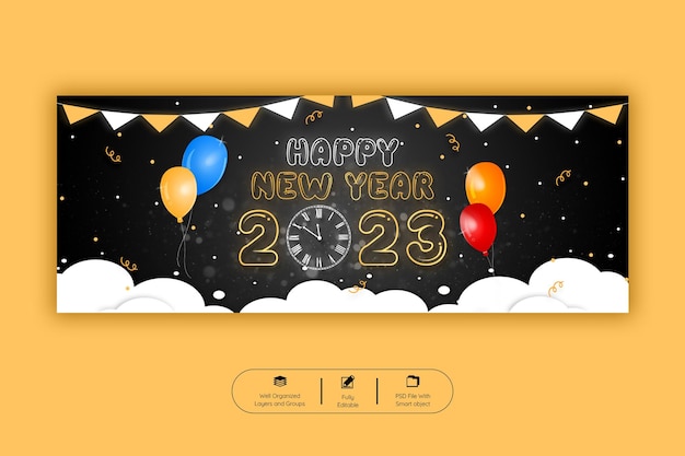 Happy new year 2023 facebook cover banner template