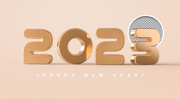 PSD happy new year 2023 gold 3d number element