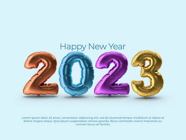 Happy new year 2023 high quality 3d rendered lettering with transparent background.