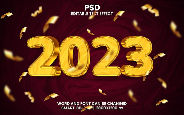 Happy new year 2023 Luxury 3d editable text effect Premium Psd with background