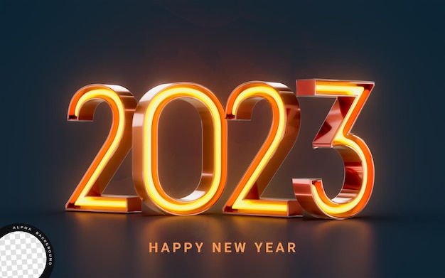 happy new year 2023 neon glowing leaser light holiday carnival festival party banner 3d render