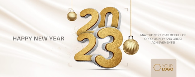 PSD happy new year 2023 social media banner with golden text effect