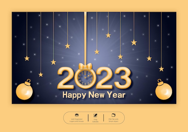 PSD happy new year 2023 web banner template